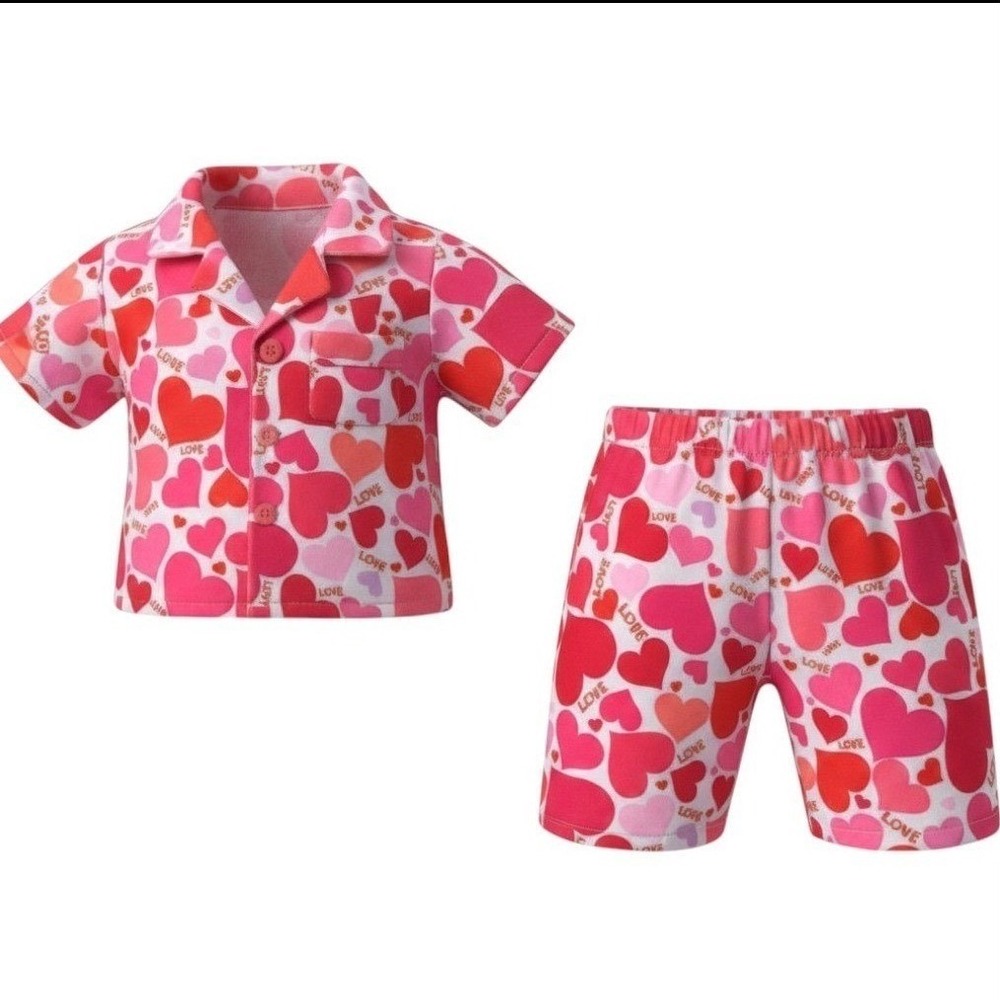 Love Pajamas 16" Plush Clothes Heart Print Pink Red 2pc Set 2997 Teddy Mountain